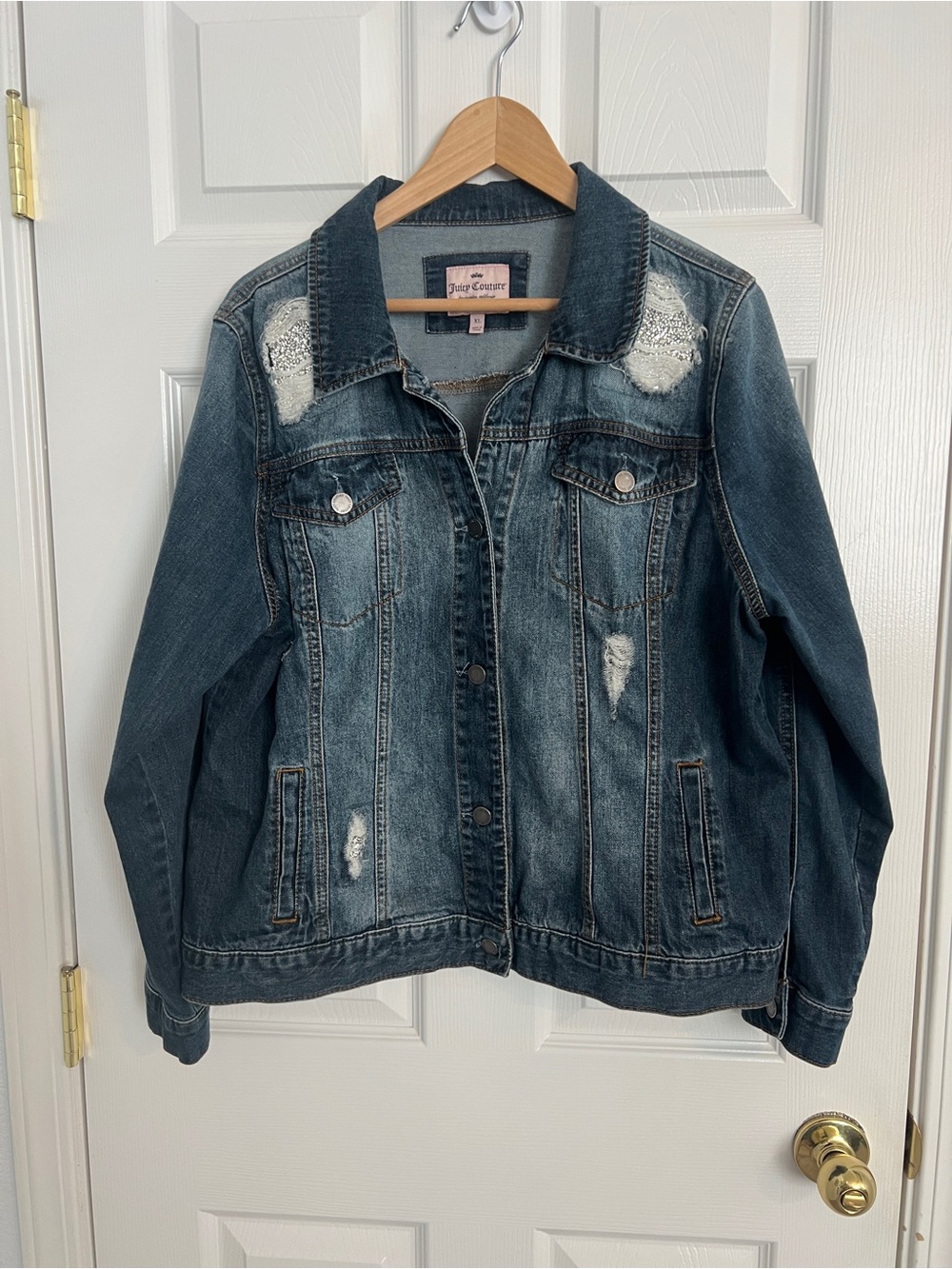 Juicy Couture Y2K Distressed Embellished Denim Jacket XL